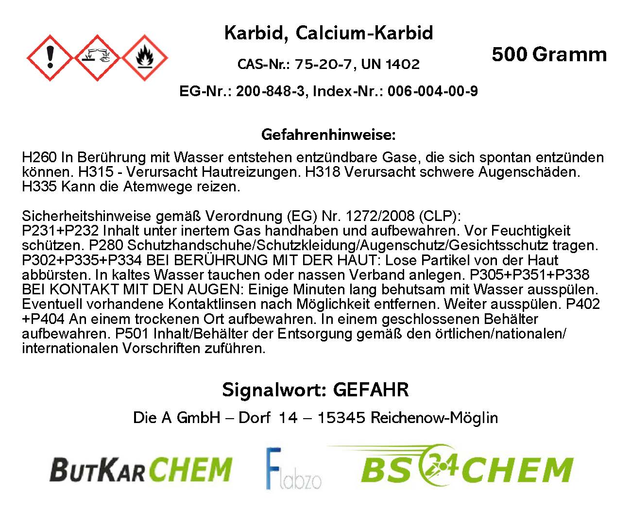 Karbid Kalziumkarbid 7-15mm,  4x500g (2000g)